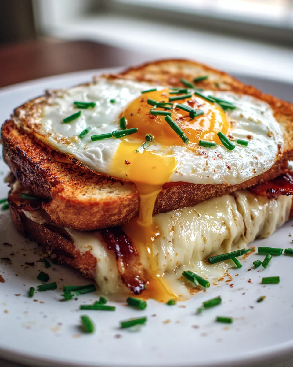 Ultimate Breakfast Grilled Cheese: Fried Egg & Beef Bacon