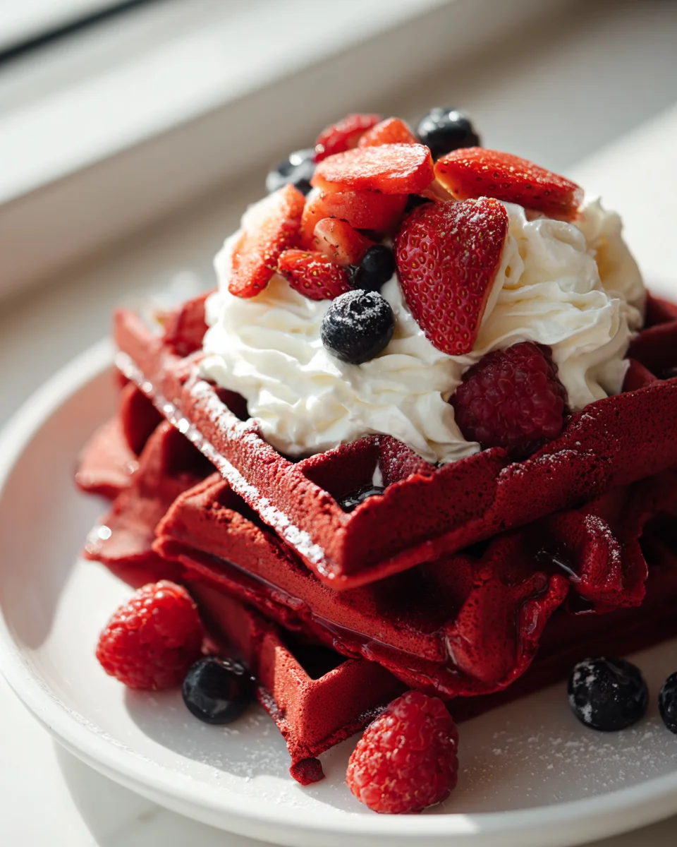 Decadent Red Velvet Waffles with Cream & Berries Recipe