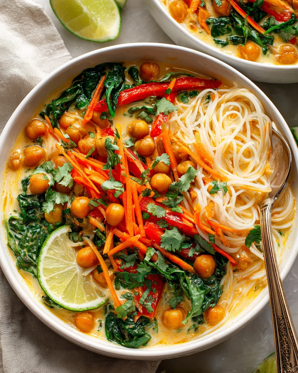 Creamy Coconut Curry Chickpea Noodle Bowl - Easy Vegan Dinner