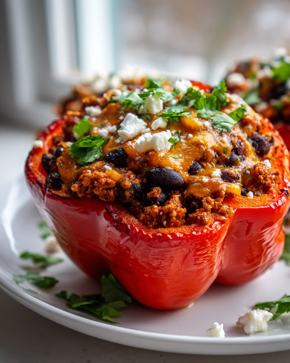 Delicious Beef & Sweet Potato Enchilada Stuffed Peppers
