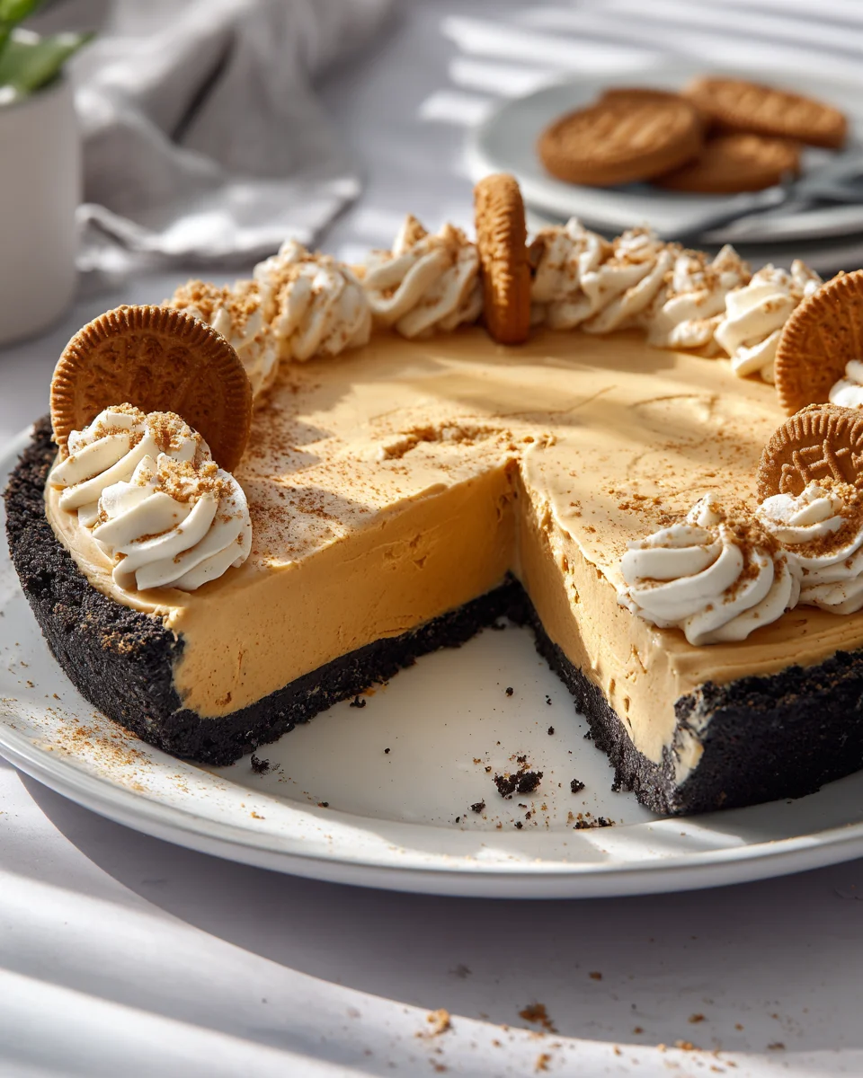 No-Bake Frozen Biscoff Cream Pie w/ Oreo Crust