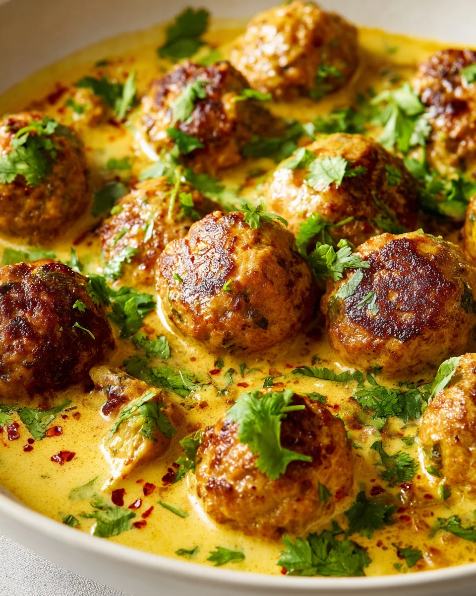 Spicy Jerk Beef Meatballs in Creamy Coconut Curry Sauce