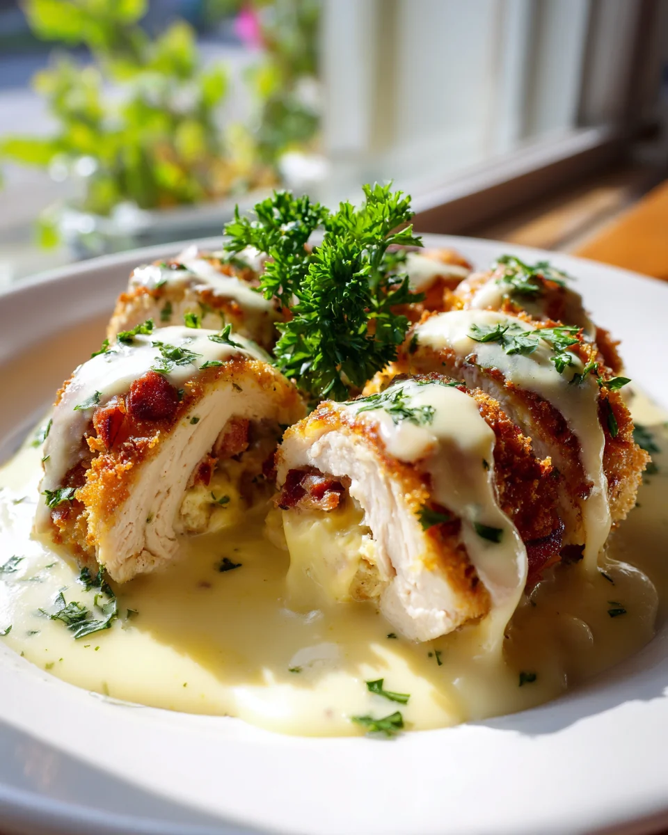 Delicious Chicken Cordon Bleu with Swiss Cheese Sauce