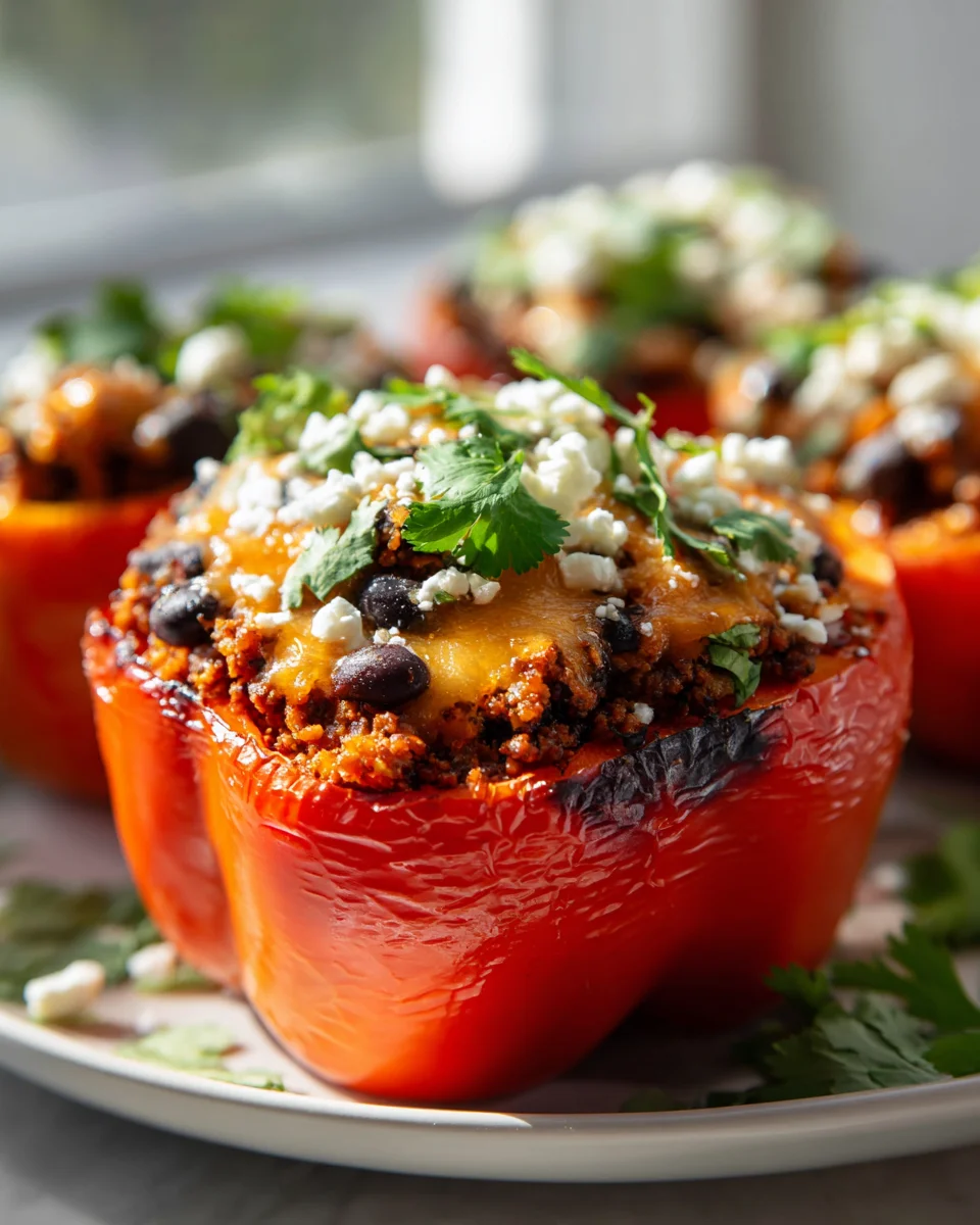 Delicious Beef & Sweet Potato Enchilada Stuffed Peppers