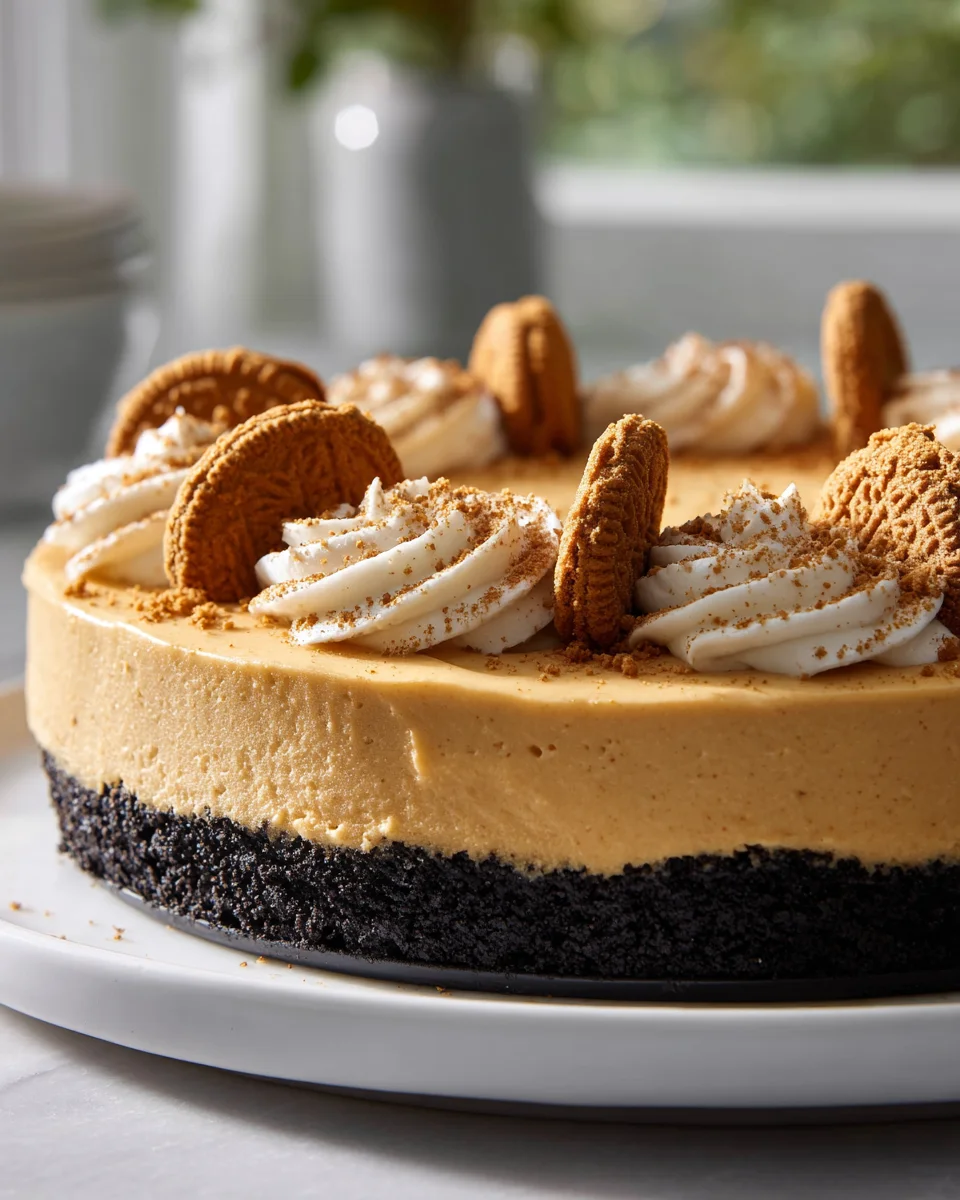 No-Bake Frozen Biscoff Cream Pie w/ Oreo Crust