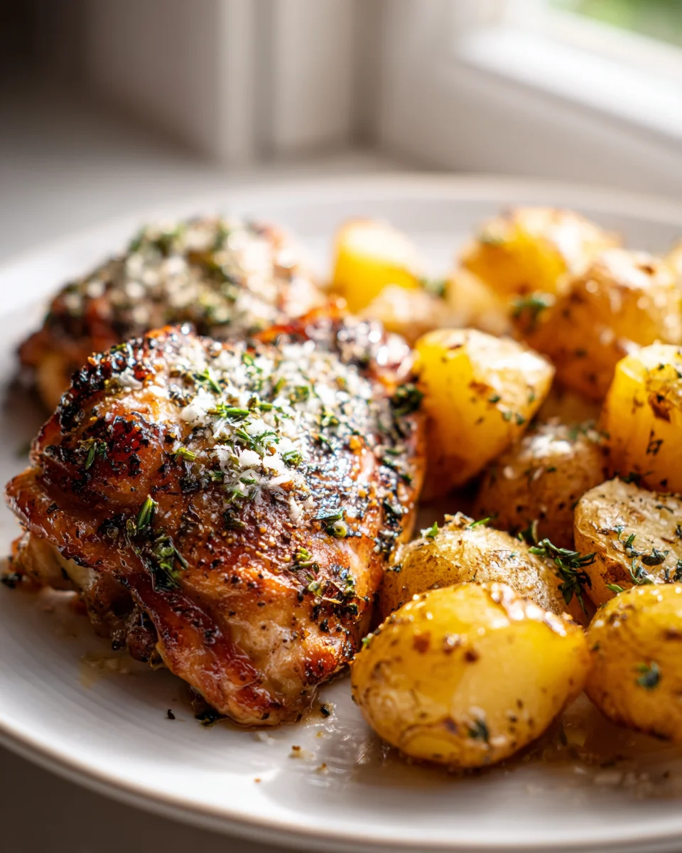 Best Garlic Butter Parmesan Chicken Thighs & Roasted Potatoes