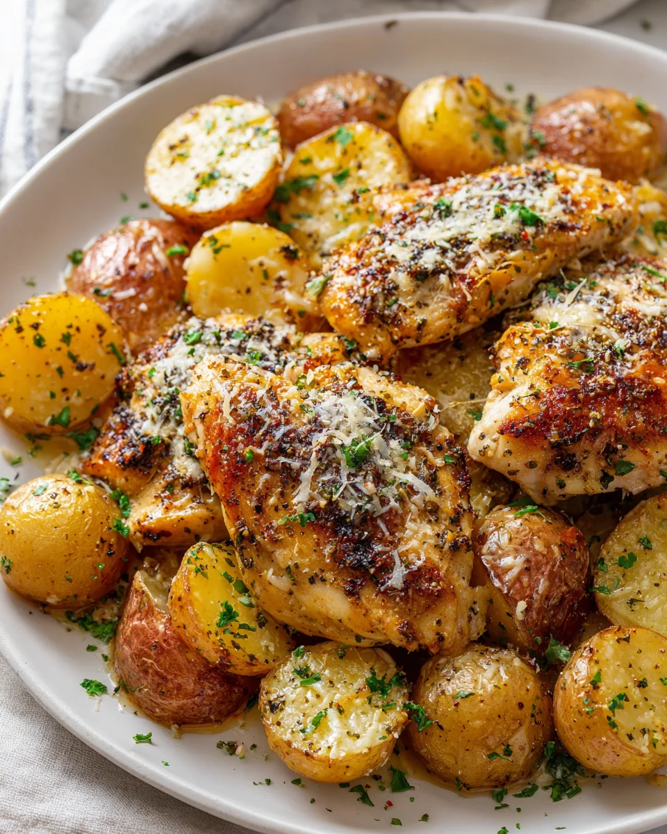 One-Pan Garlic Parmesan Chicken & Potatoes Dinner