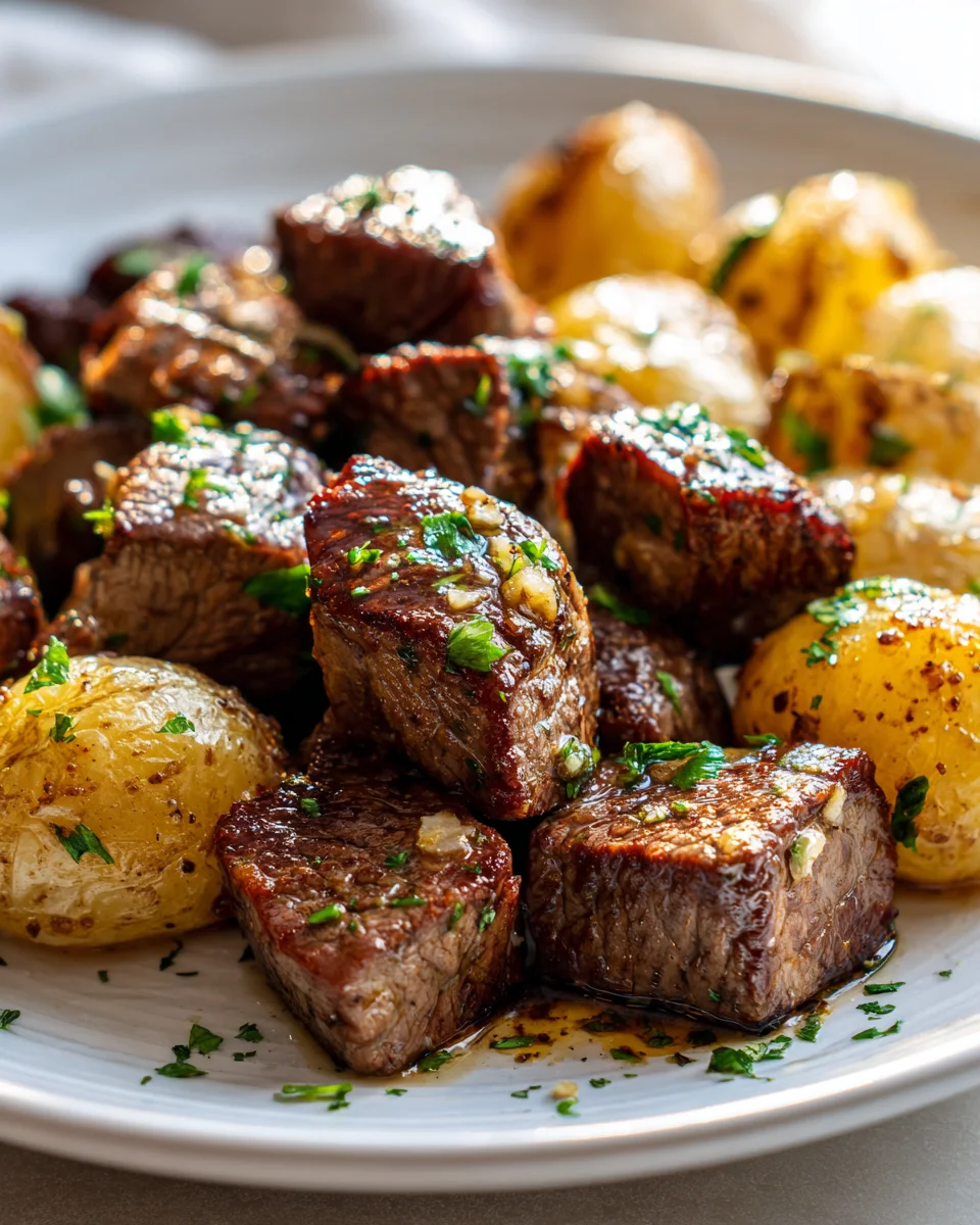 Savory Air Fryer Garlic Butter Steak Bites with Potatoes