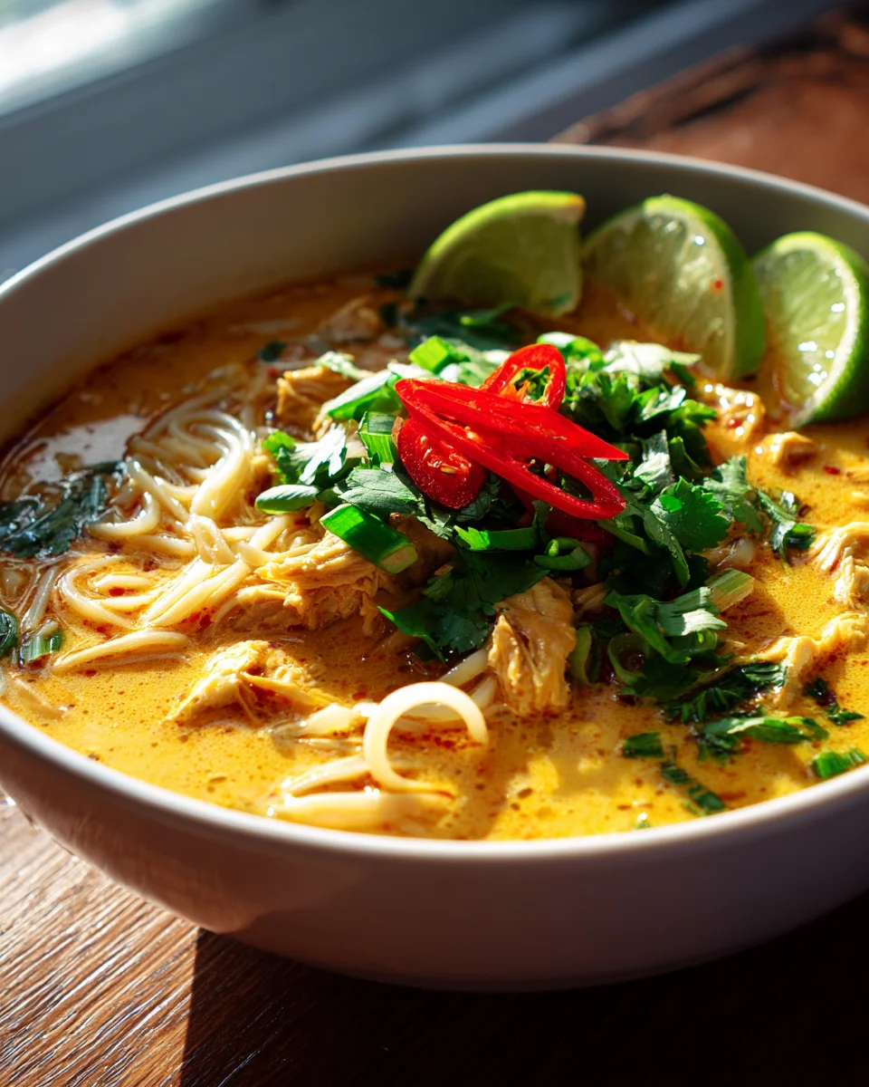 Creamy Thai Coconut Chicken Noodle Soup - Quick & Easy!