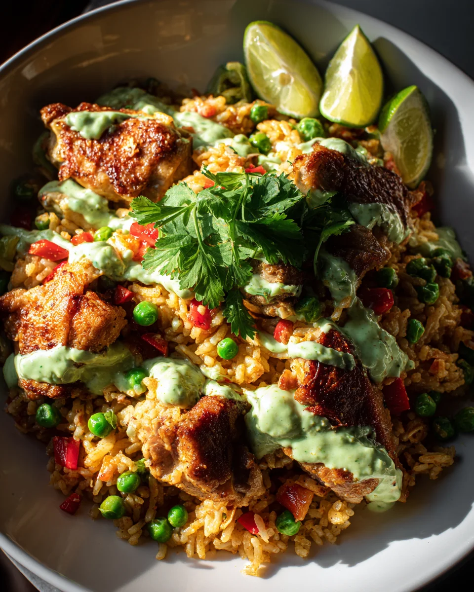 Authentic Peruvian Chicken & Rice with Green Sauce