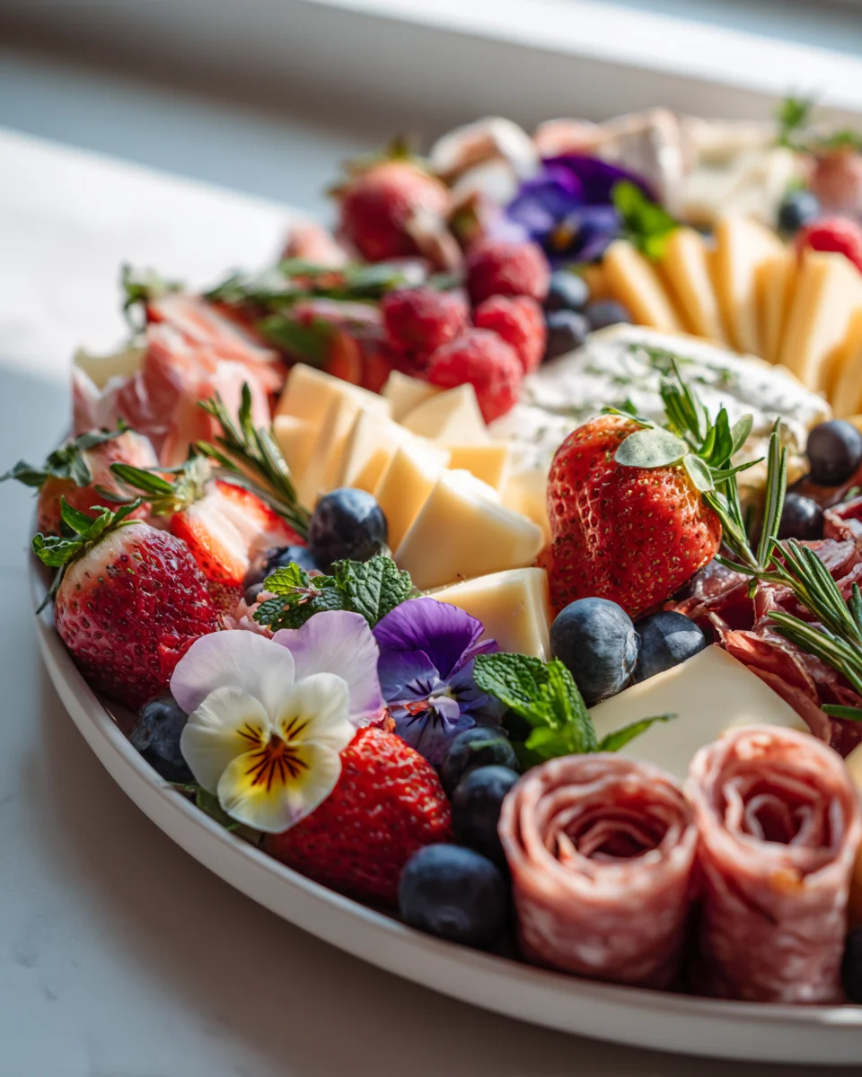 Floral Themed Spring Charcuterie Board for Fresh Entertaining