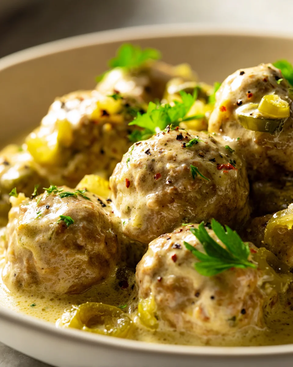 Melt-in-Your-Mouth Crockpot Creamy Pepperoncini Meatballs