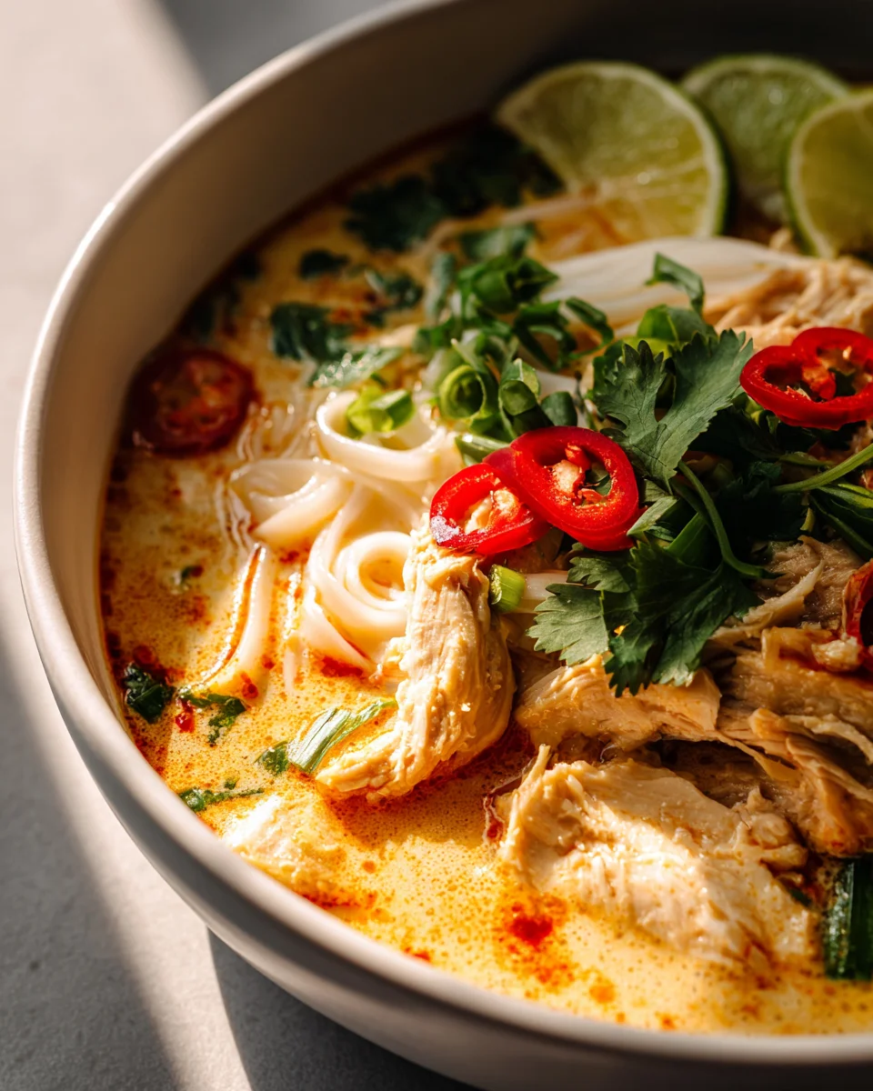 Creamy Thai Coconut Chicken Noodle Soup - Quick & Easy!