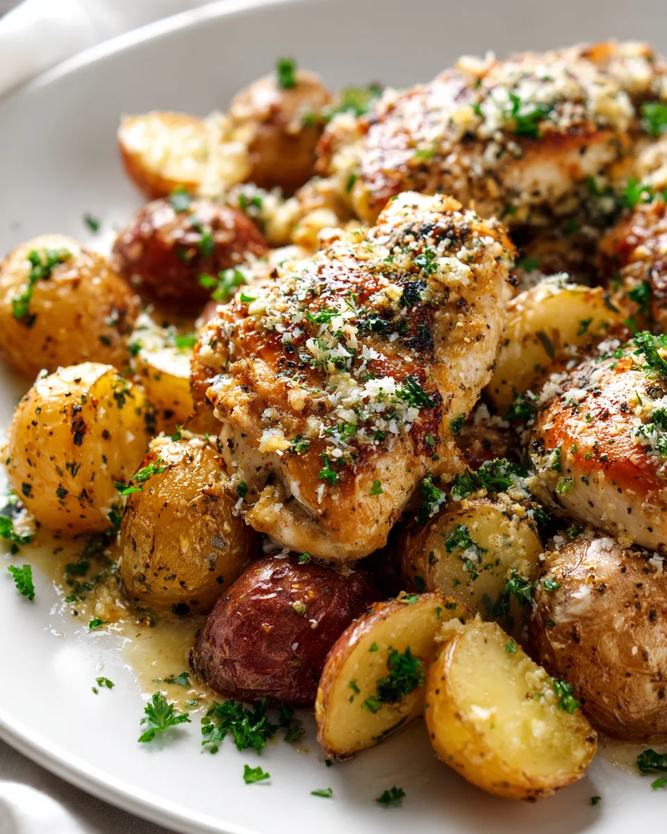 One-Pan Garlic Parmesan Chicken & Potatoes Dinner