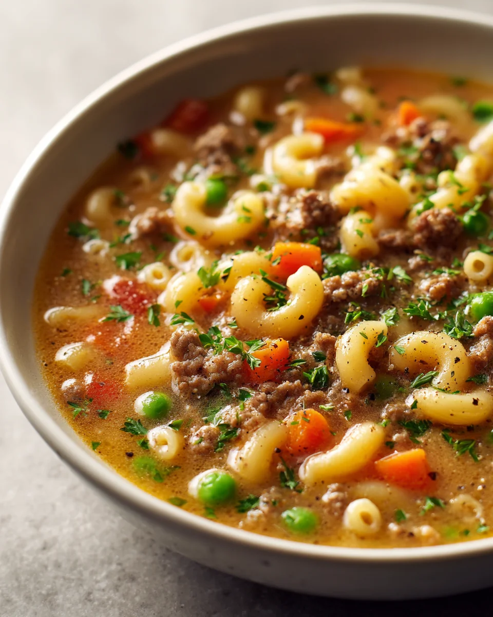 Hearty Chunky Beef Hamburger & Macaroni Soup Recipe