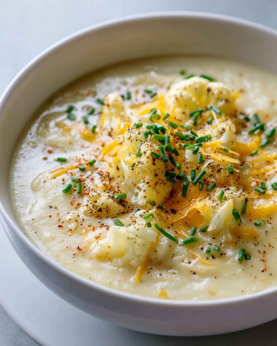 Ultimate Creamy Cheddar Roasted Garlic Cauliflower Soup