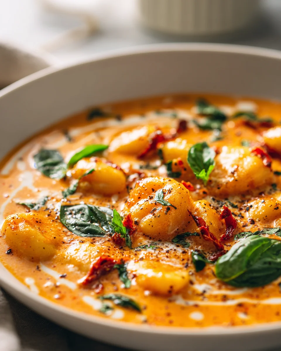Warm & Flavorful Sun Dried Tomato Basil Gnocchi Soup