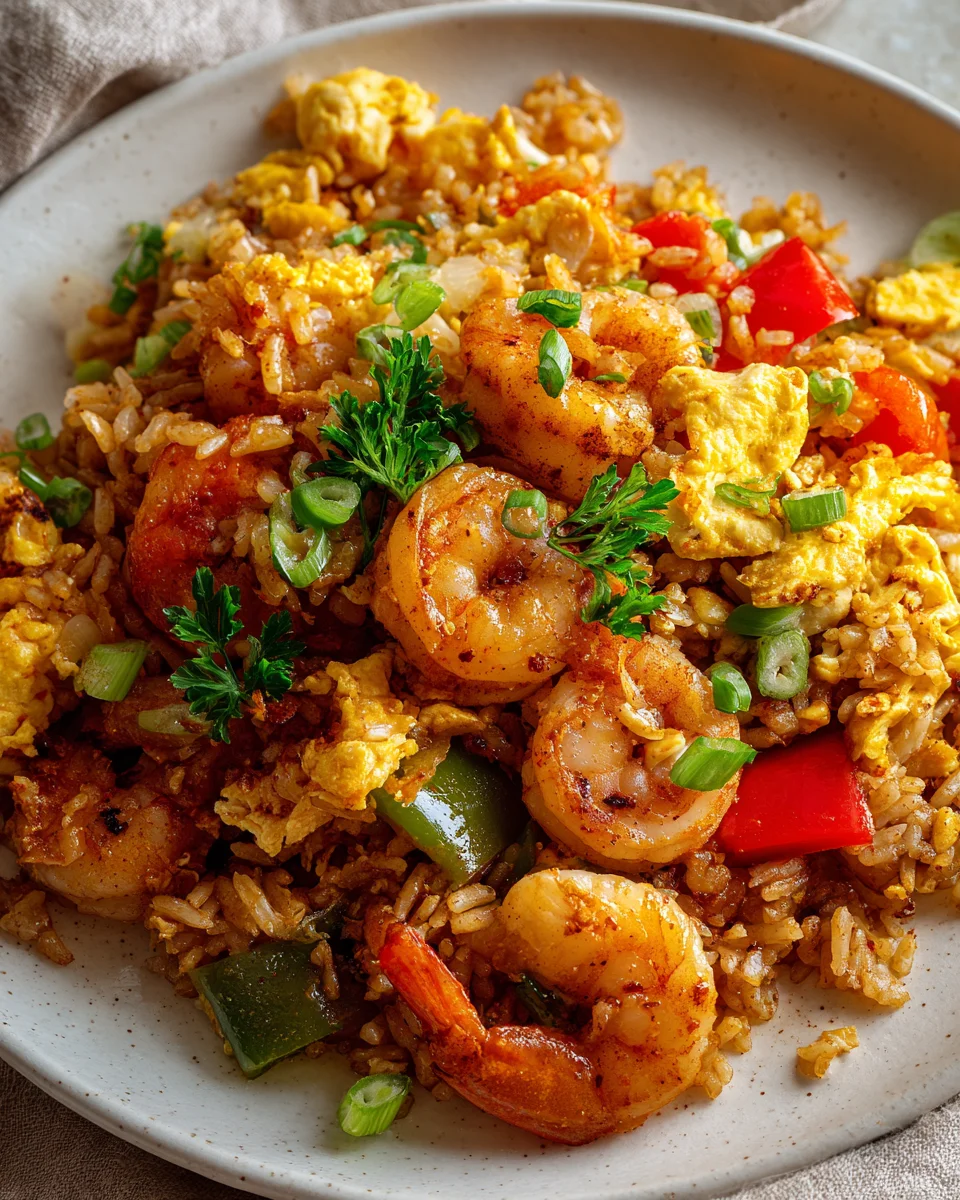 Spicy Cajun Shrimp Fried Rice with Scrambled Egg