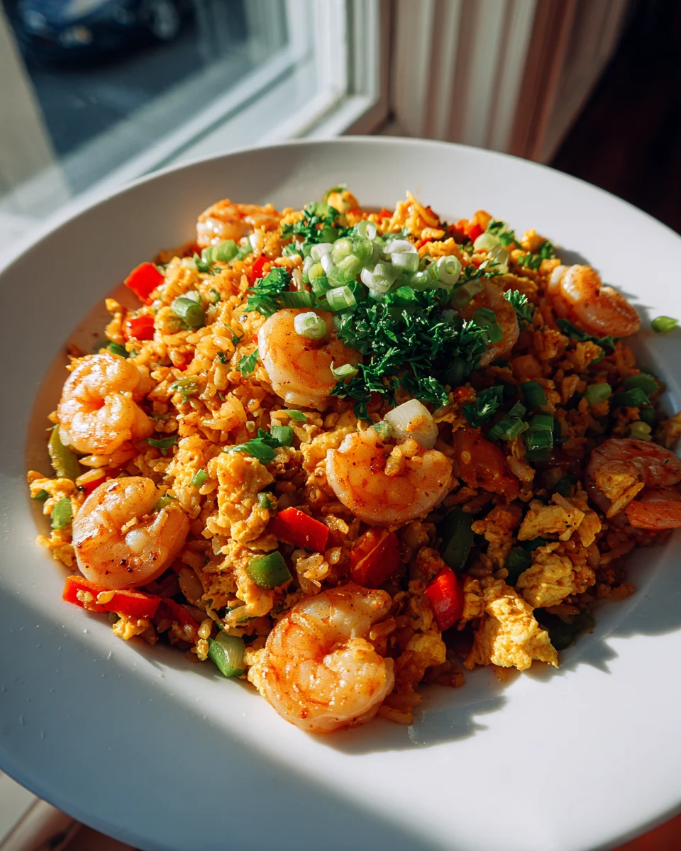 Spicy Cajun Shrimp Fried Rice with Scrambled Egg