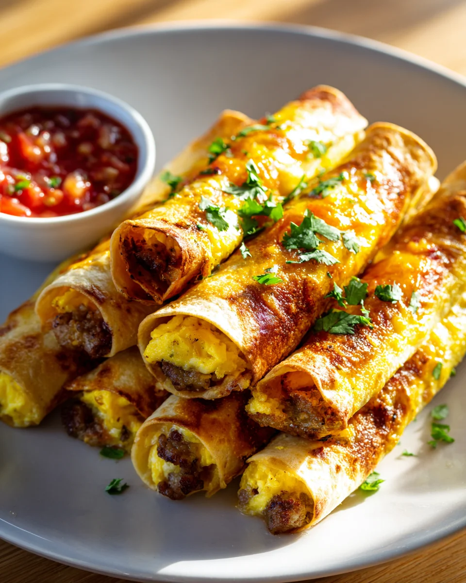 Ultimate Breakfast Taquitos: Eggs, Beef Sausage & Cheese!
