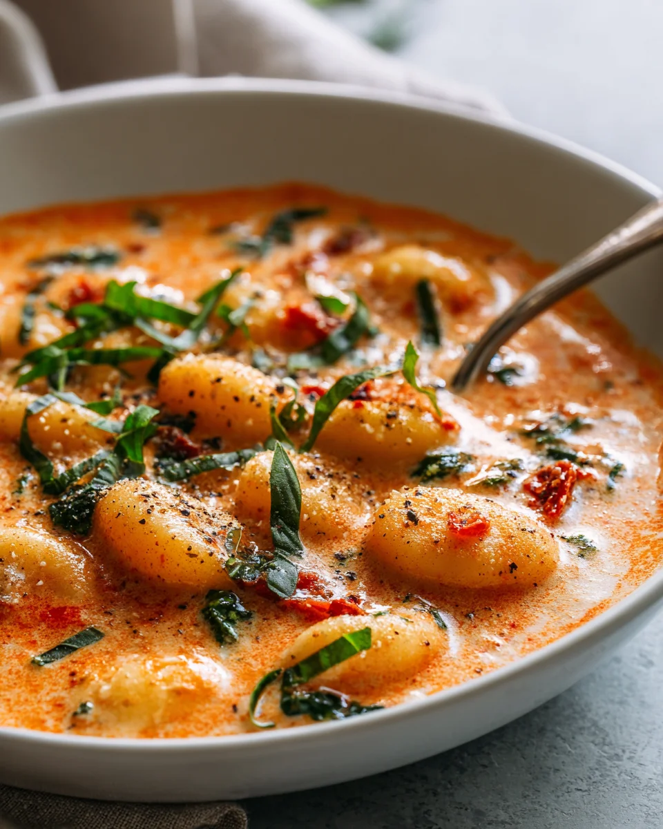 Warm & Flavorful Sun Dried Tomato Basil Gnocchi Soup