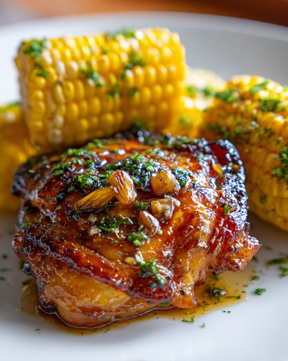 Honey Garlic Chicken Recipe with Sweet Corn on the Cob
