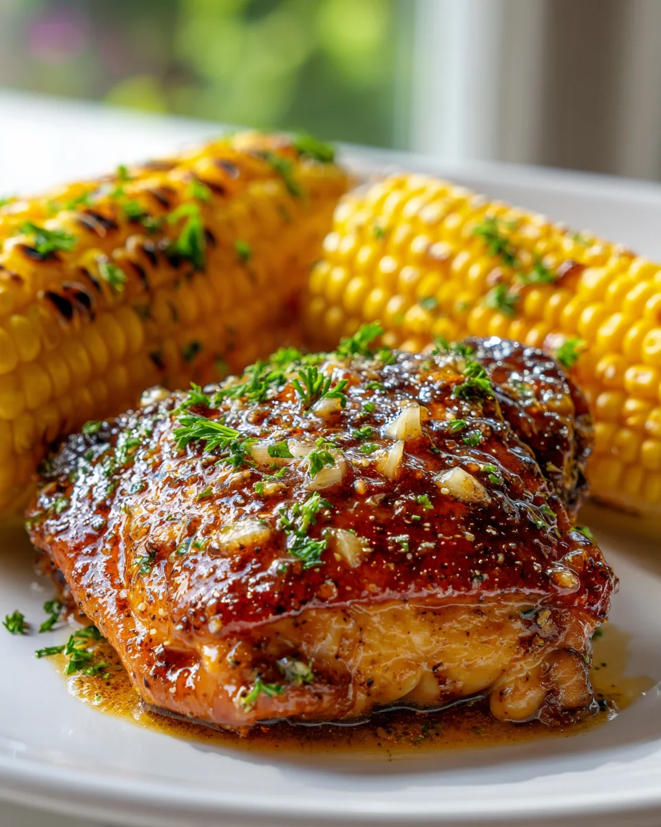 Honey Garlic Chicken Recipe with Sweet Corn on the Cob