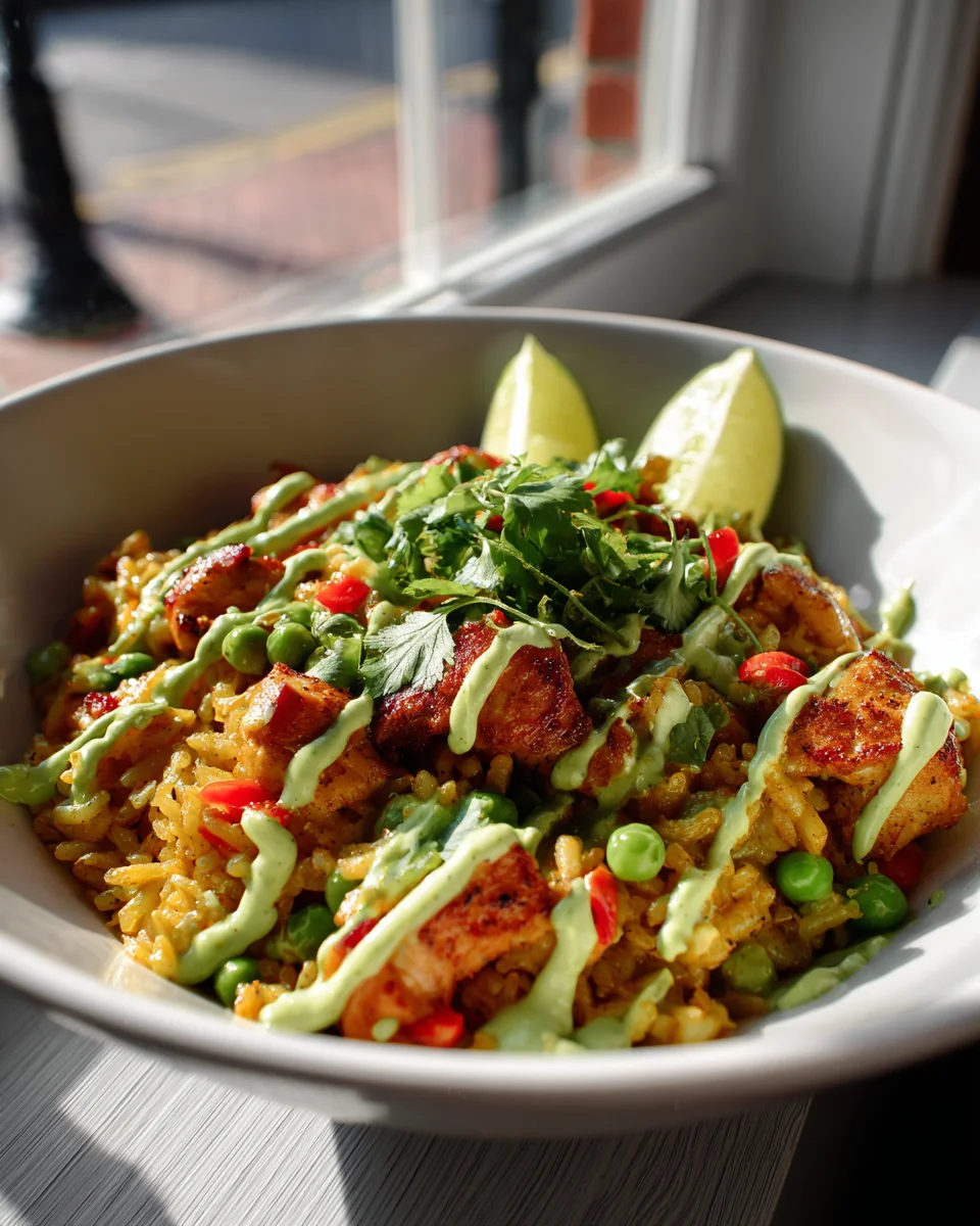 Authentic Peruvian Chicken & Rice with Green Sauce
