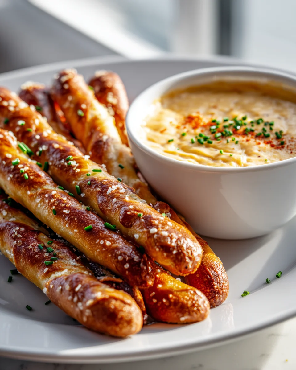 Cheddar Beef Bacon Dip with Perfect Pretzel Sticks Recipe