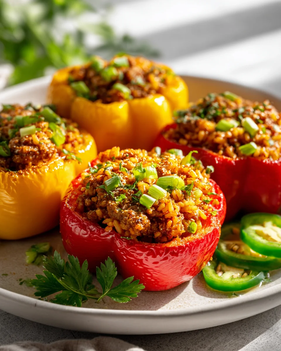 Cajun Beef Sausage Stuffed Bell Peppers with Spiced Rice Recipe