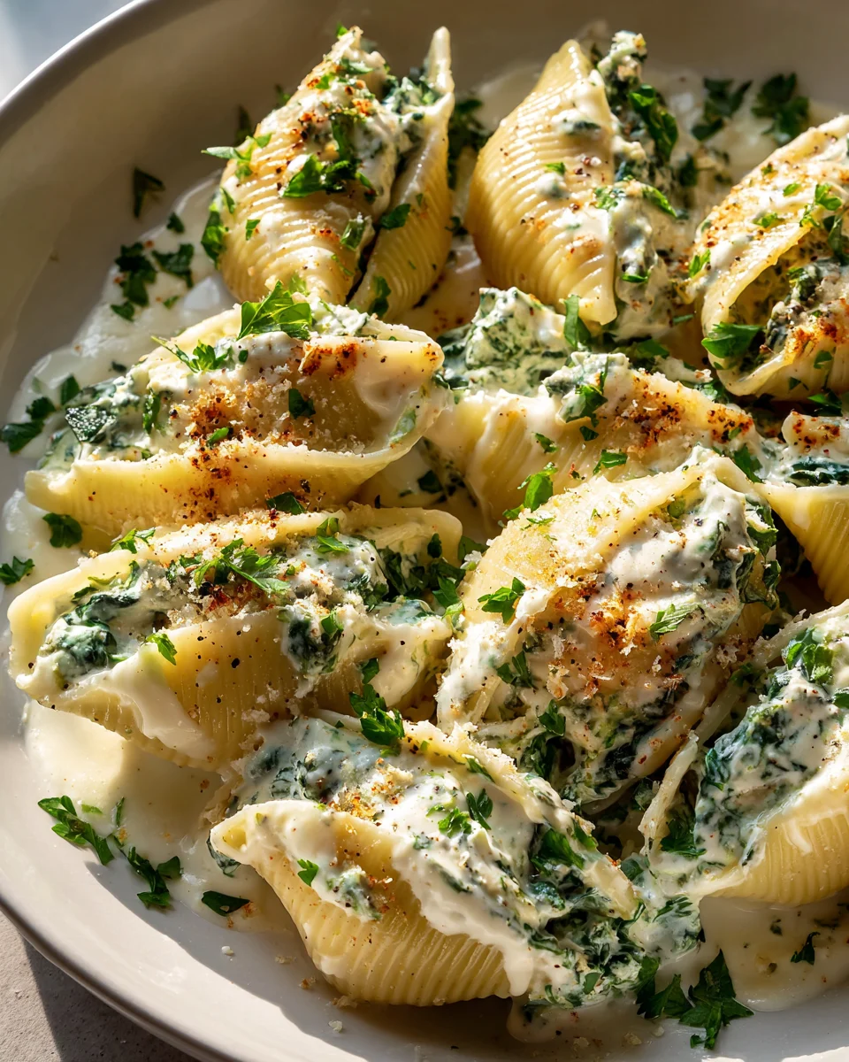 Festive Stuffed Shells in Creamy Alfredo