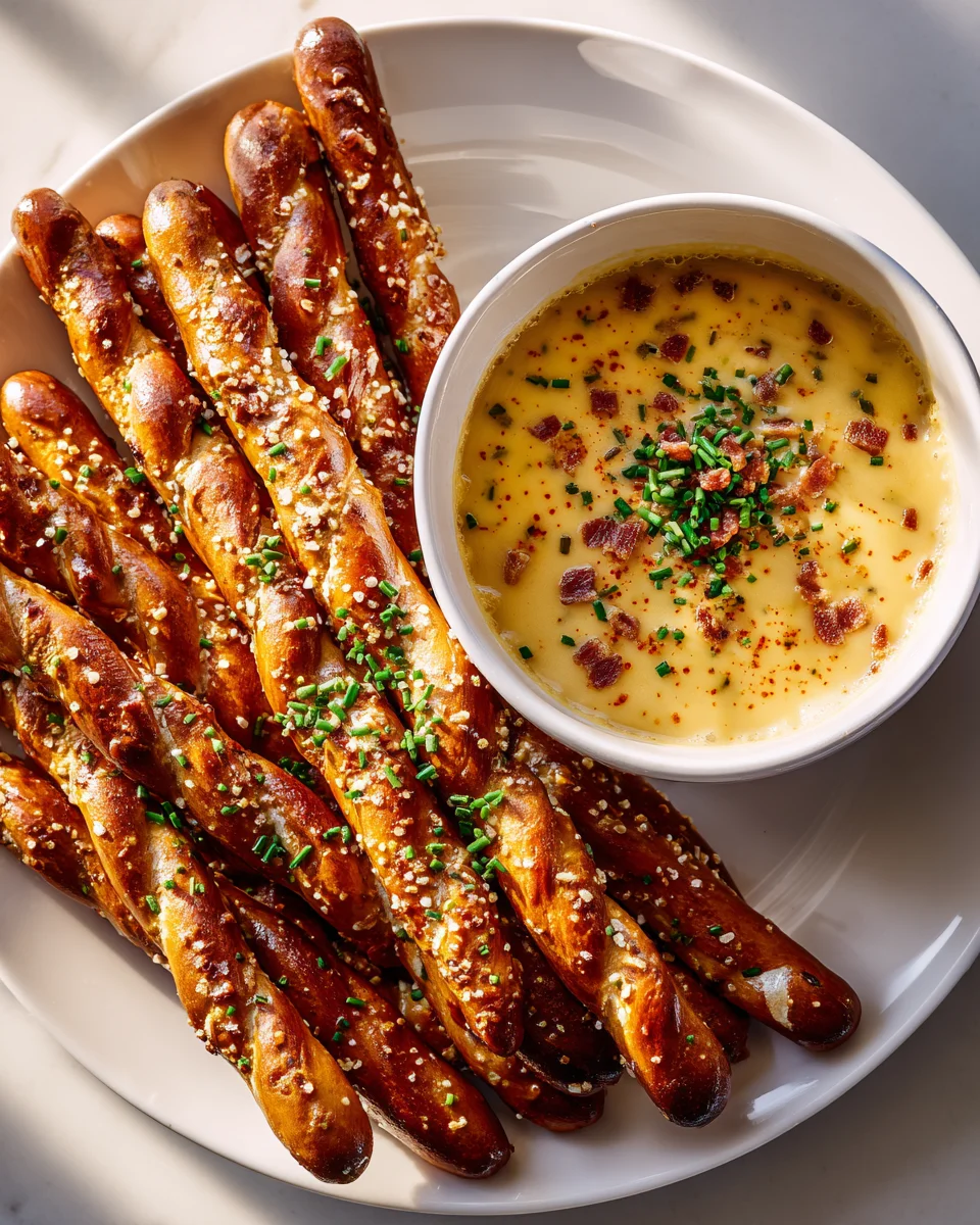 Cheddar Beef Bacon Dip with Perfect Pretzel Sticks Recipe