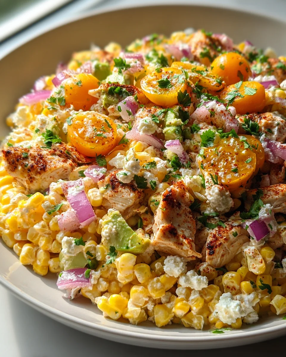 High Protein Chicken Street Corn Salad - Creamy & Low Cal!