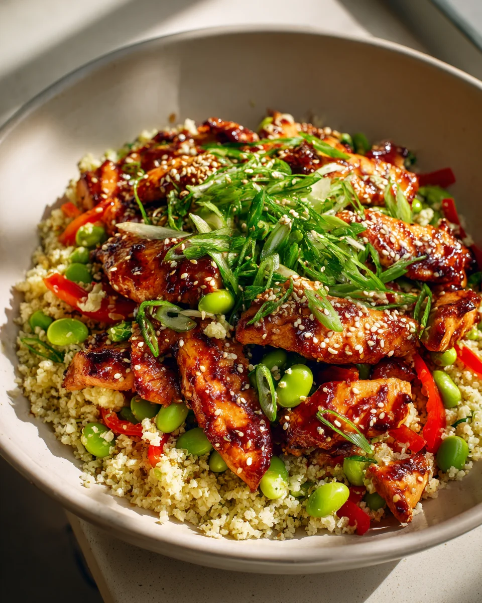 Teriyaki Cauliflower Rice Chicken Bowl with Ginger Sauce