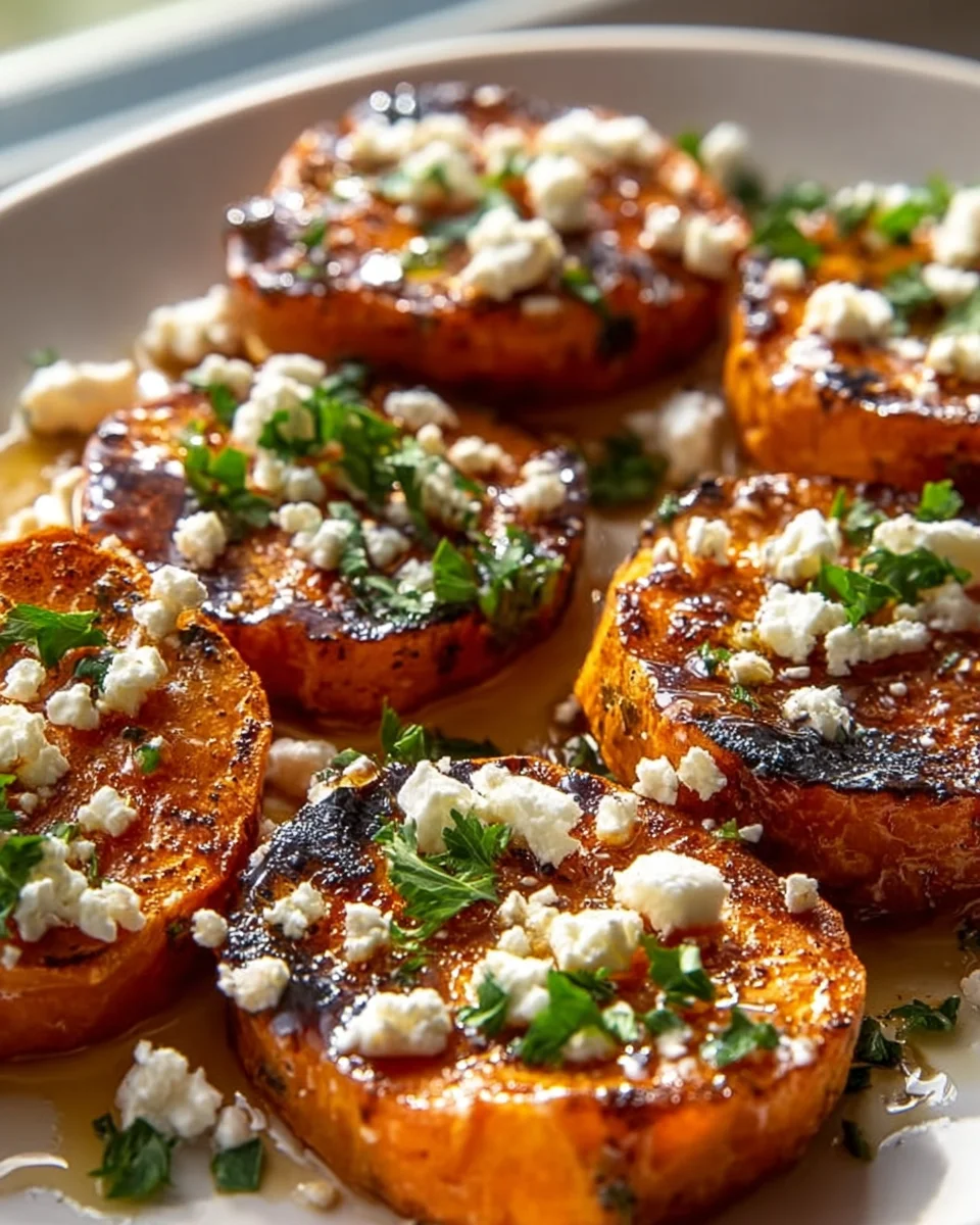 Delicious Roasted Sweet Potato Rounds with Honey Feta Recipe