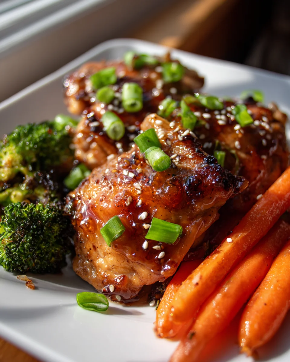 Honey Garlic Chicken Recipe with Roasted Carrots & Broccoli