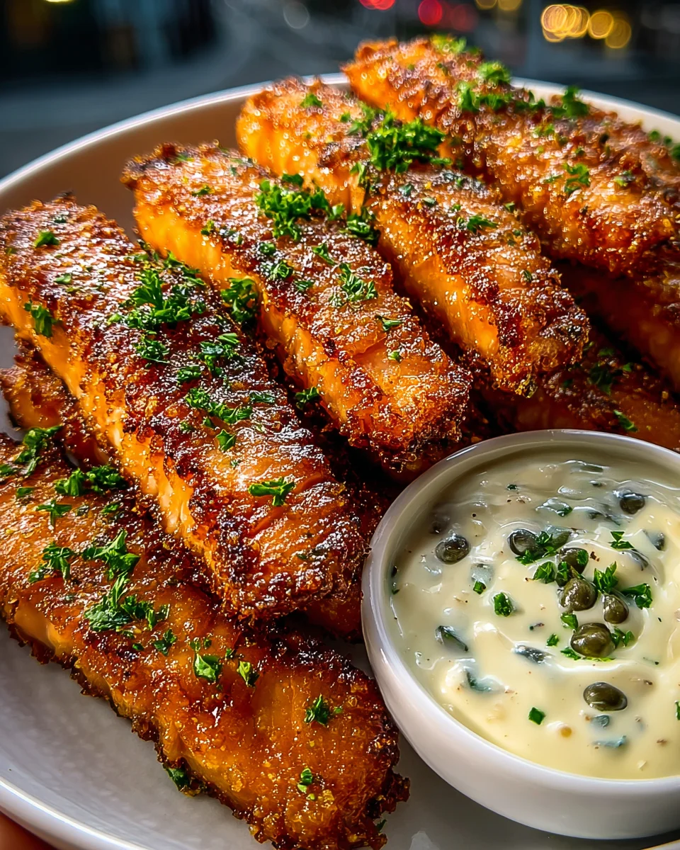 Crispy Salmon Strips with Herb Tartar Dip Recipe Delight