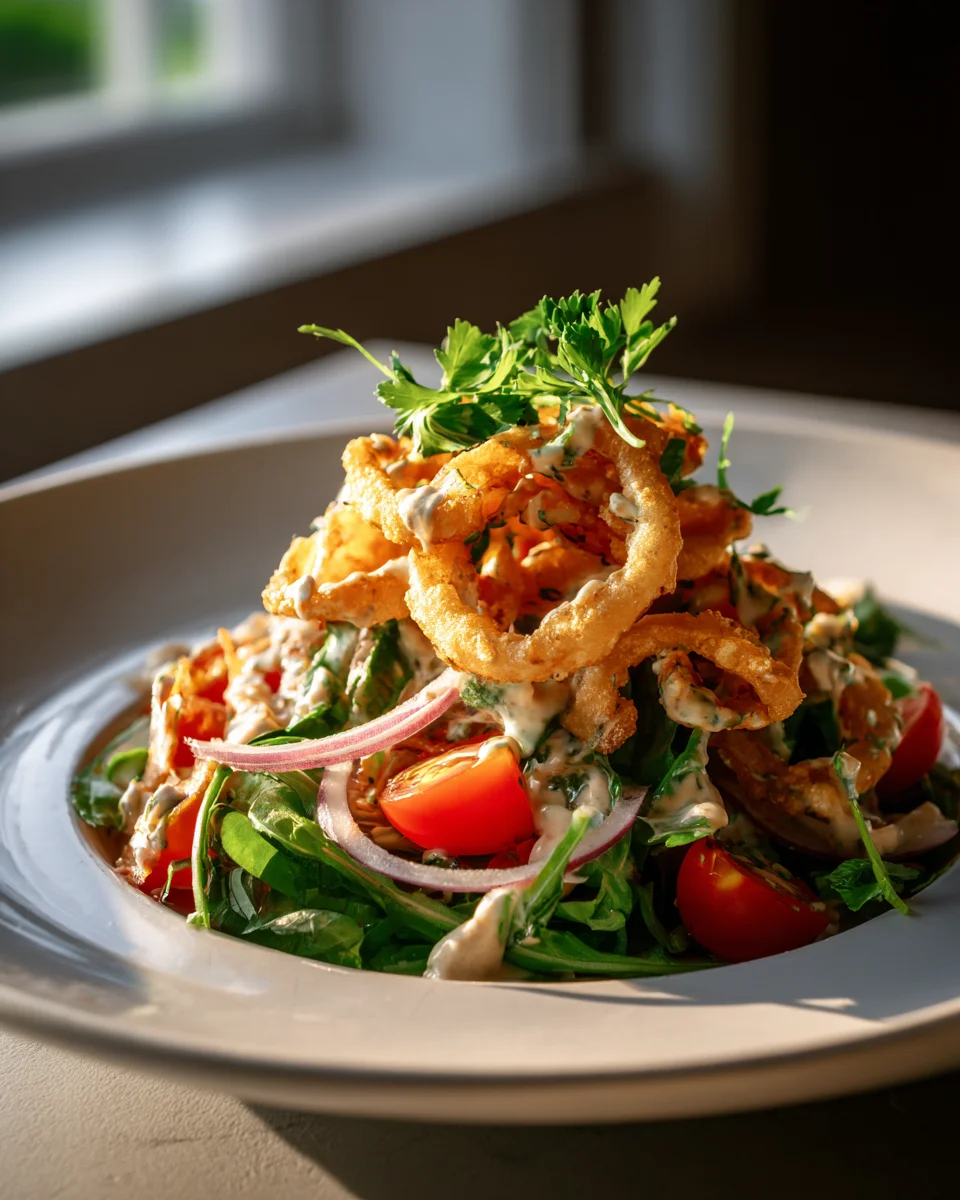Crispy Onion Ring Chips Salad with Tasty Dressing Recipe