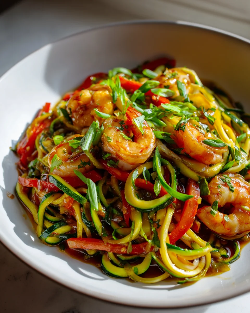 Zucchini Noodle Stir Fry with Shrimp & Soy Reduction Recipe