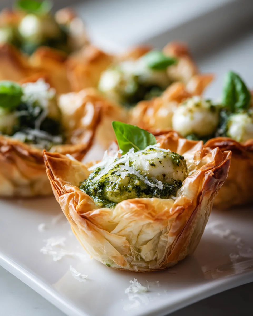 Mini Pesto & Mozzarella Phyllo Cups - Easy Appetizer Recipe
