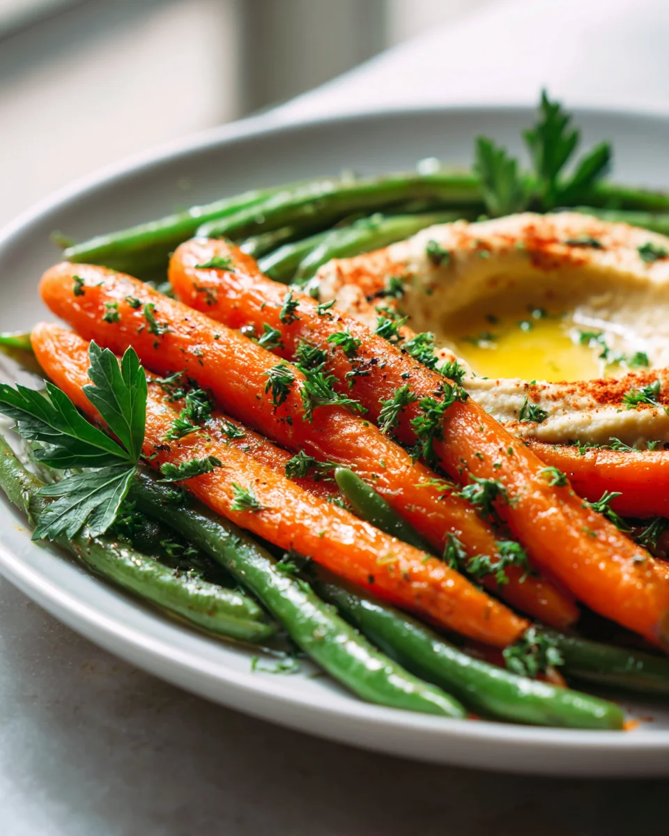 Honey Glazed Carrots & Green Beans Wraps with Hummus Delight